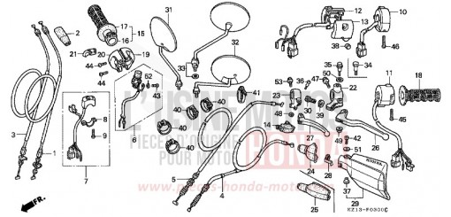 LEVIER DE GUIDON/COMMUTATEUR/ CABLE (B/DK/ED/U) XR250RS de 1995